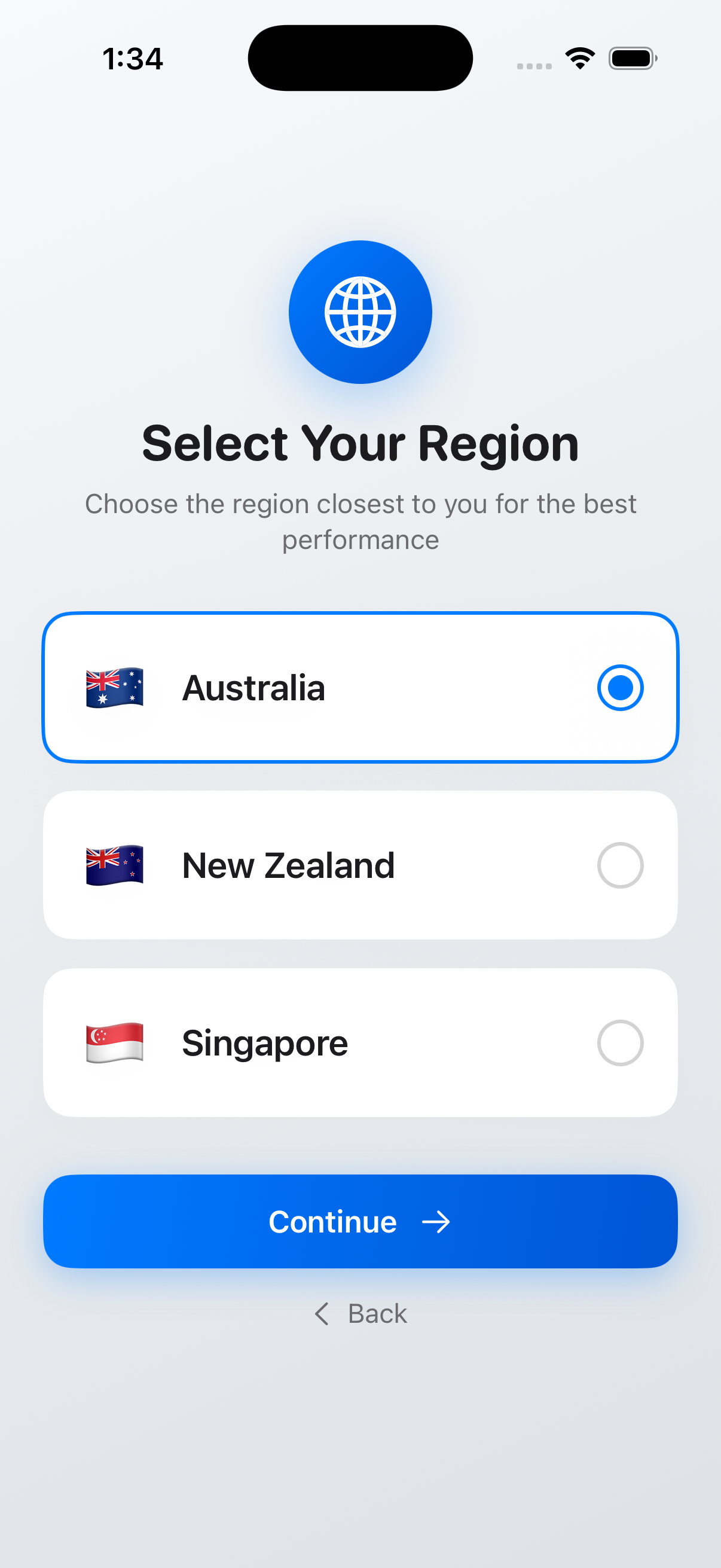 Parent App - Select Region