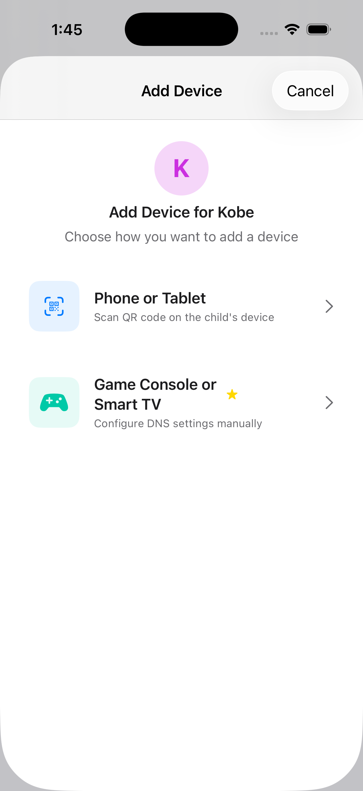 Parent Dashboard - Add Device Options