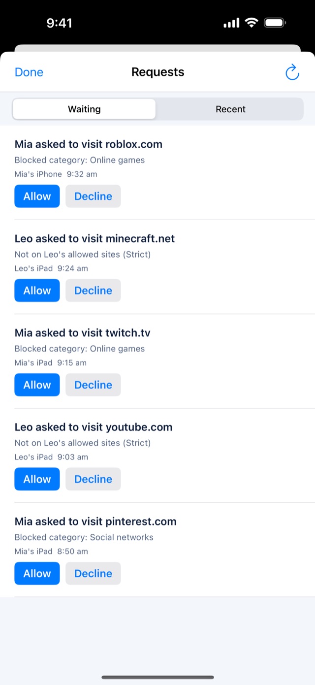 Requests from children asking to open blocked sites